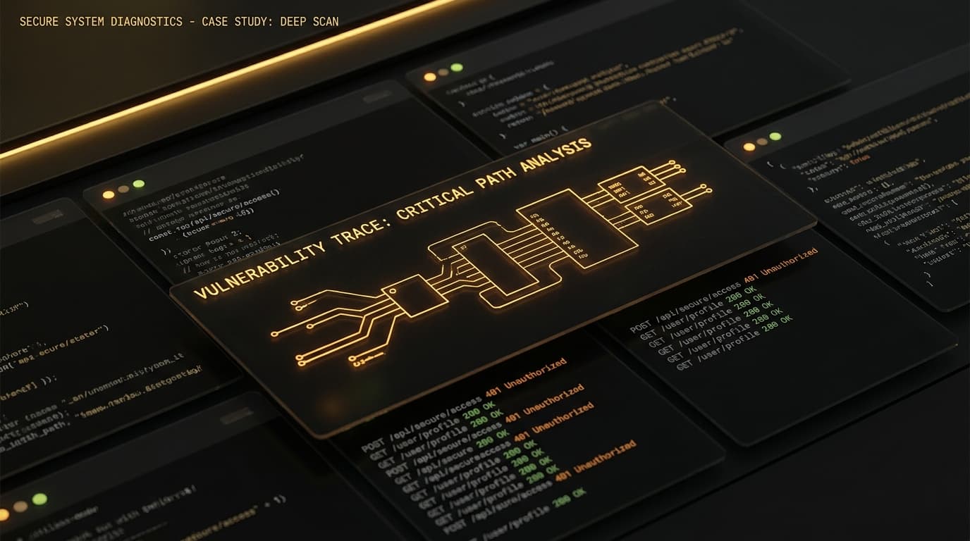 Dark security testing interface with amber diagnostic traces